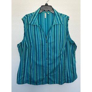 St Johns Bay Tank Turquoise Green Stripe Womans 3X